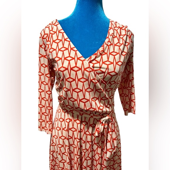 41 Hawthorn red geometric stretchy wrap dress 3/4 sleeves size small - Picture 3 of 7